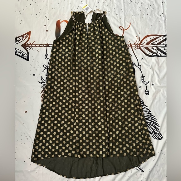 Michael Kors |  Bergalia Metallic Foil Trapeze Dress | Medium | Green - Picture 5 of 9